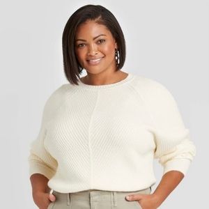 Long Sleeve Crewneck Ribbed Cream Sweater